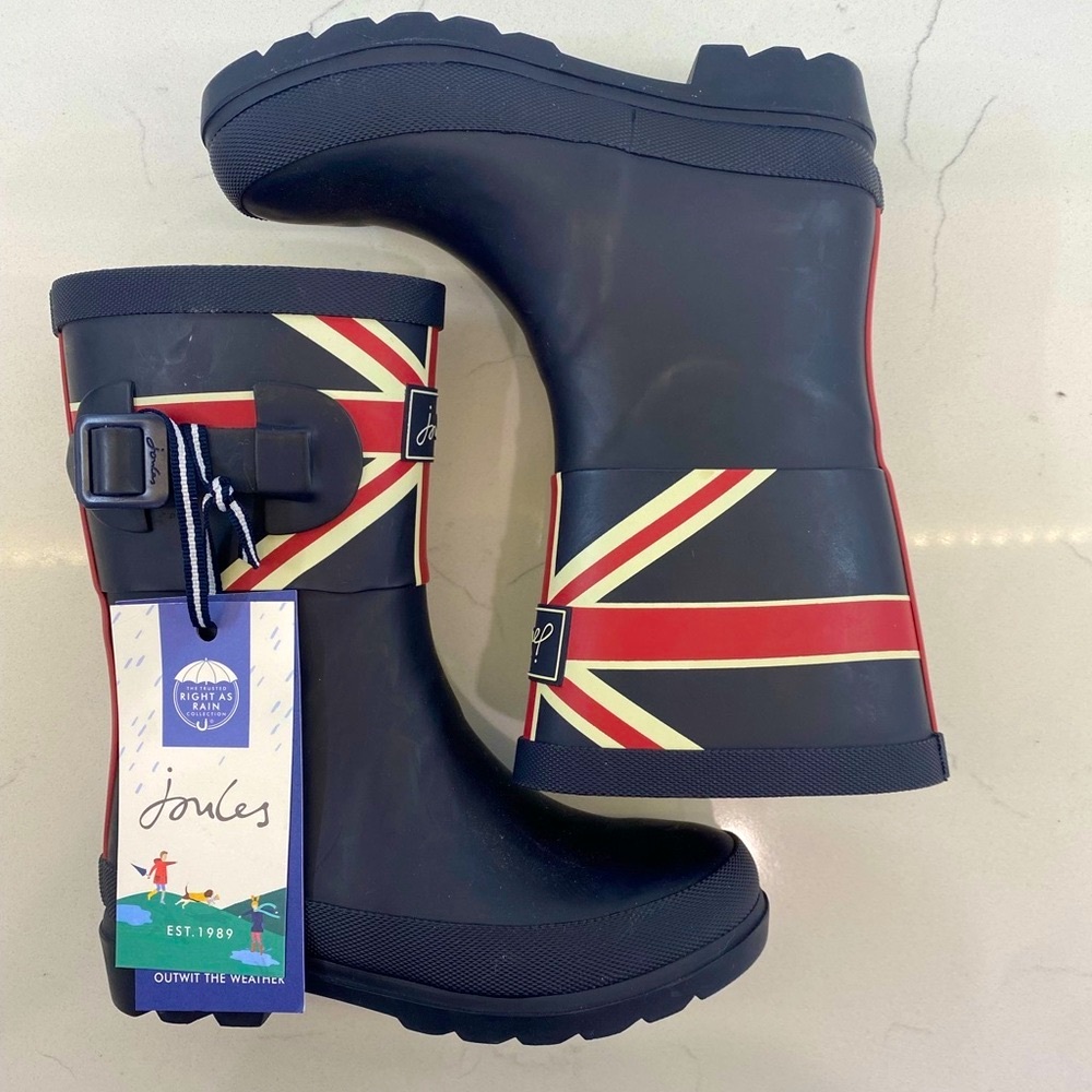 Joules Junior Wellies - Rubber Rain Boots - Sz 12C - Union Jack - Girls 12